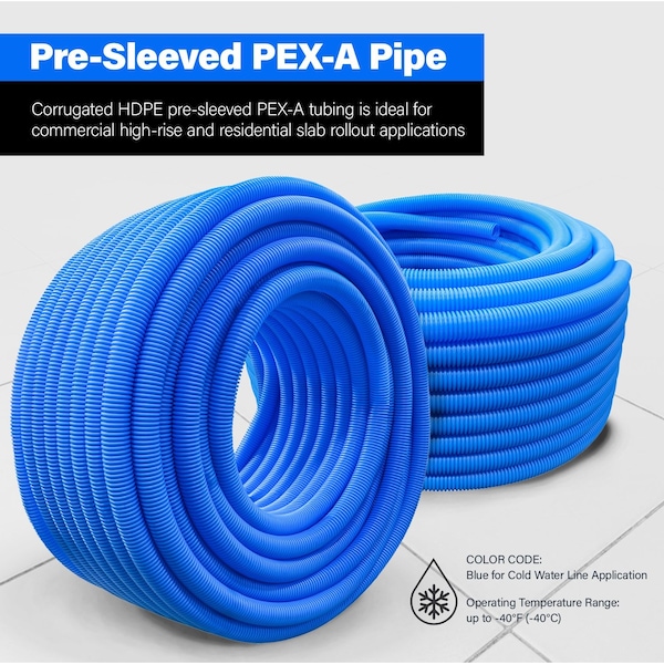 HDPE Corrugated Pre-Sleeved Insulated PEX-A Tubing 1/2'' X 300 Ft. Blue